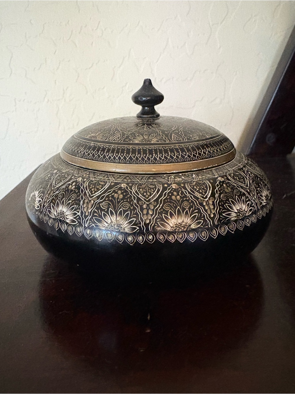 Vintage Handmade Black Lacquered Decorative Floral Pakistani Box